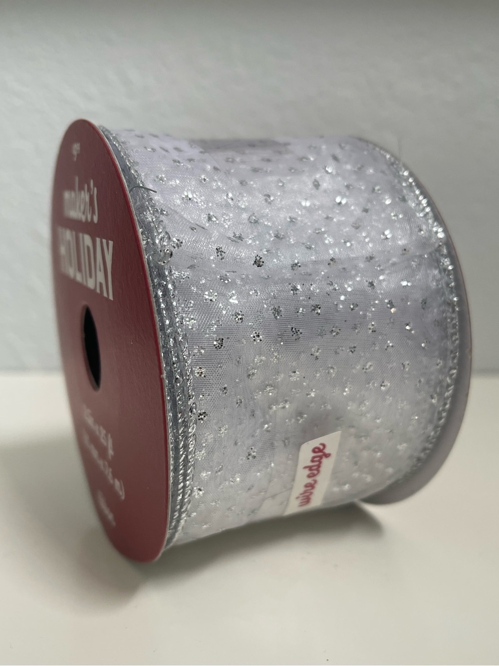 Ribbon Silver Glitter Polka Dots 2.5in Wide 25ft Wire Edge Christmas Wreath DIY